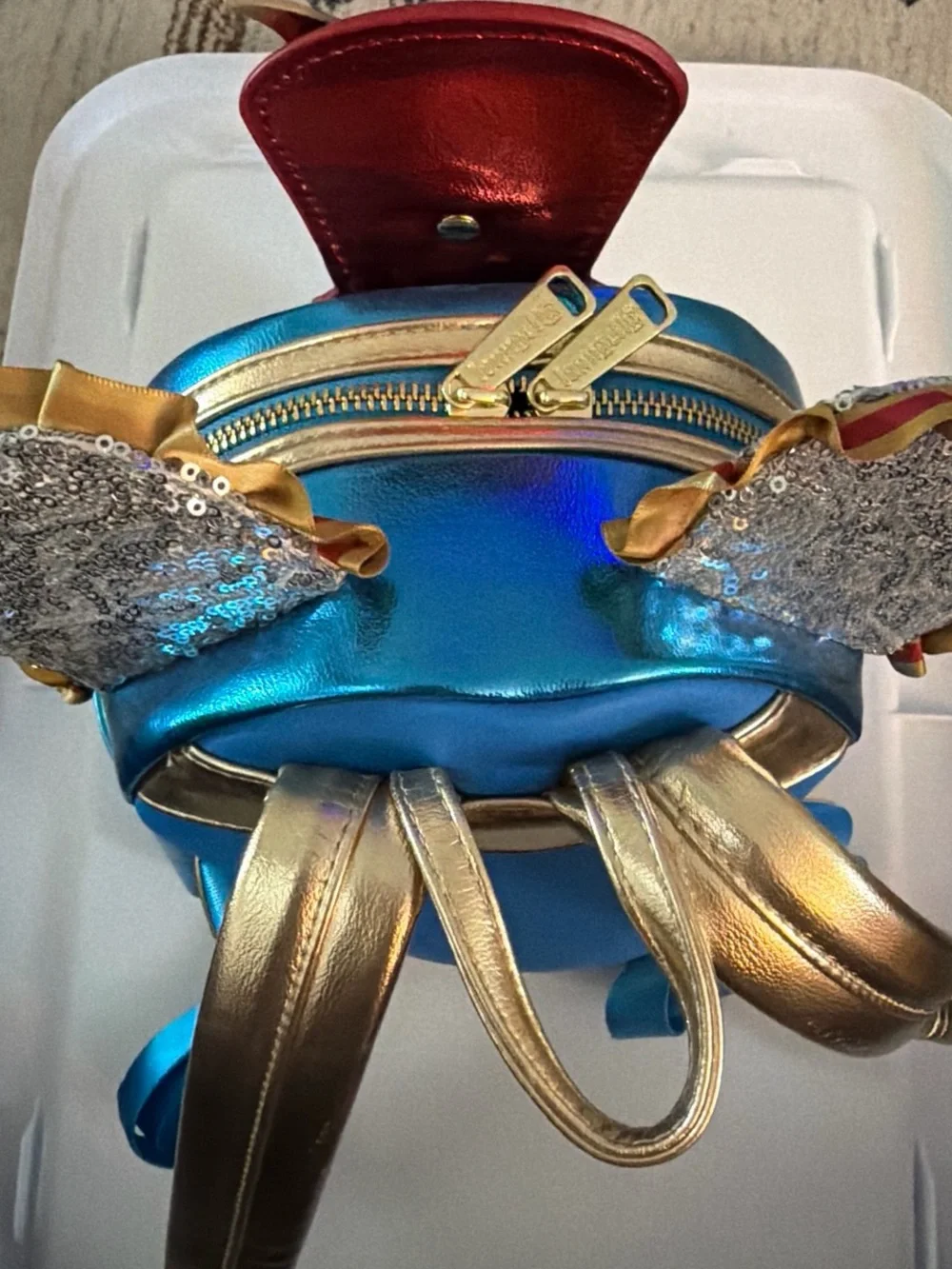 Loungefly Metallic Blue and Red Mickey Ear Mini Backpack Loungefly Metallic Mickey Ears Mini Backpack in Blue, Red & Gold main image 4